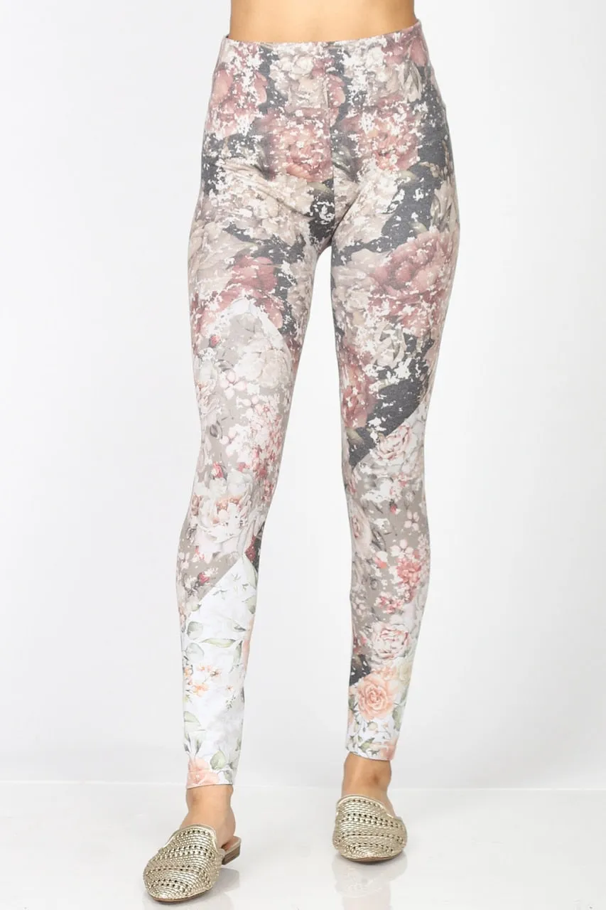B4292BN High Waist Full Length Legging Quilted Floral Print